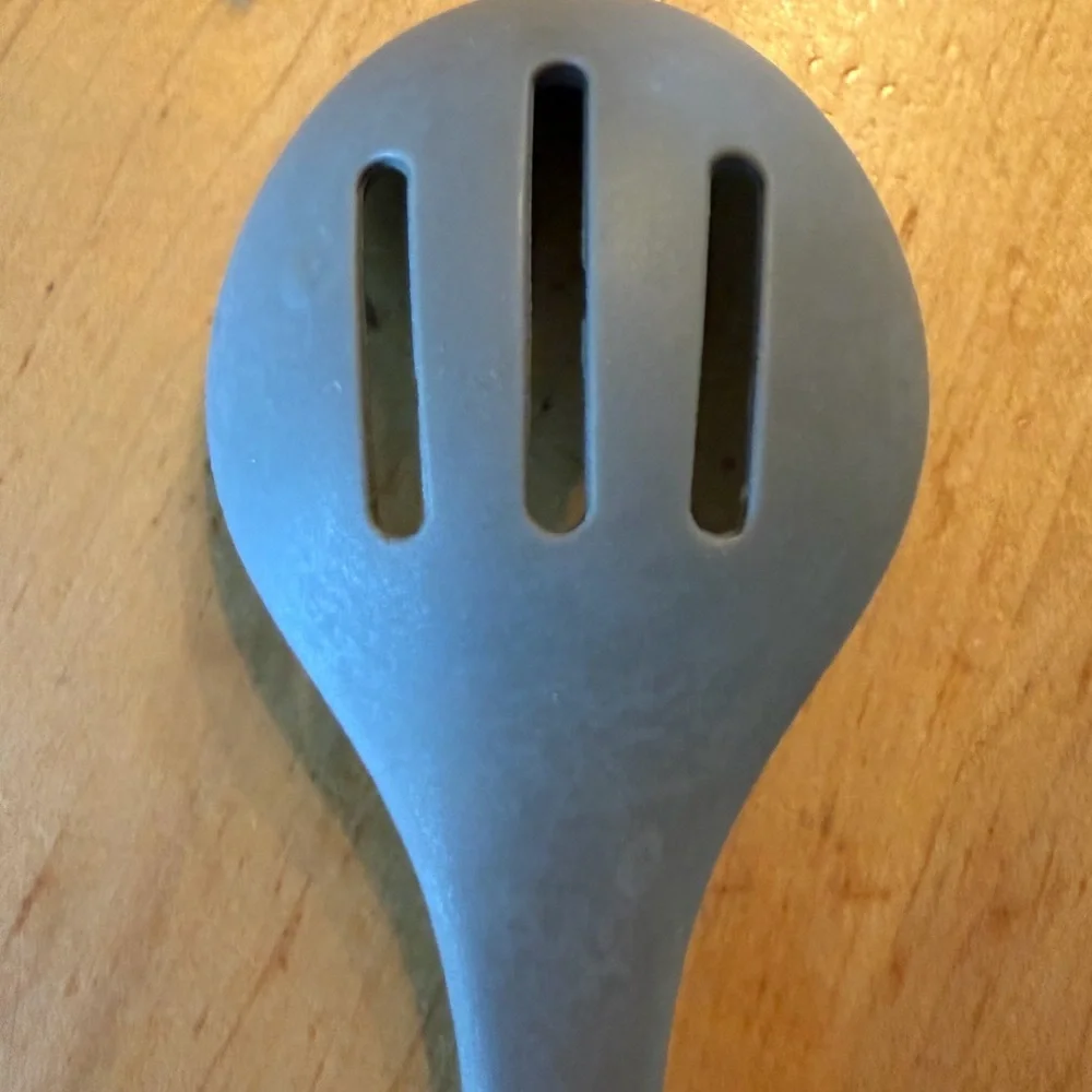 Mousco Gray Silicone Slotted Spoon with Wood Handle